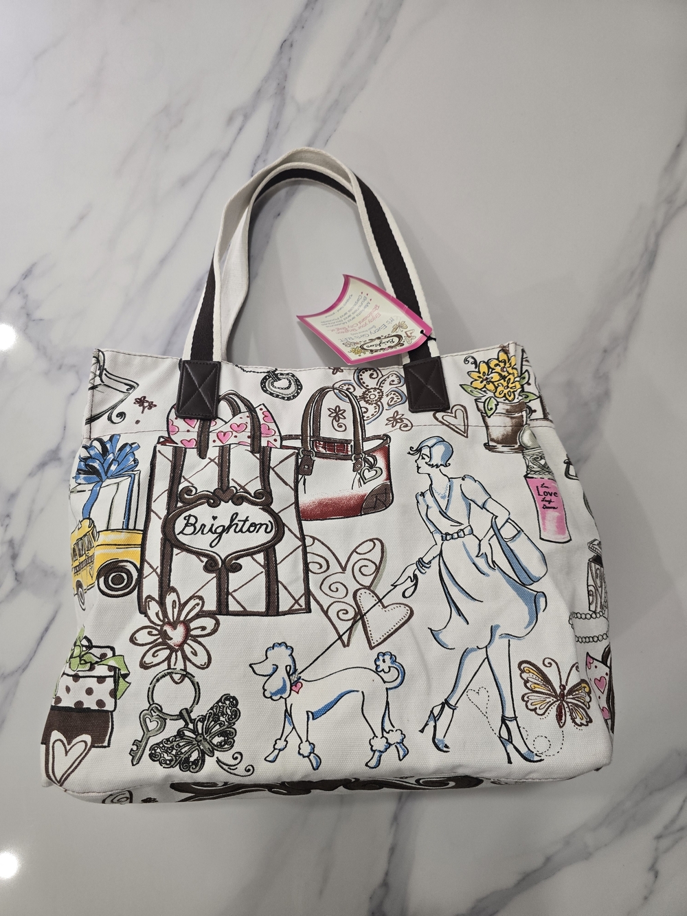 Brighton White Canvas Illustration Tote with Multicolor Accents